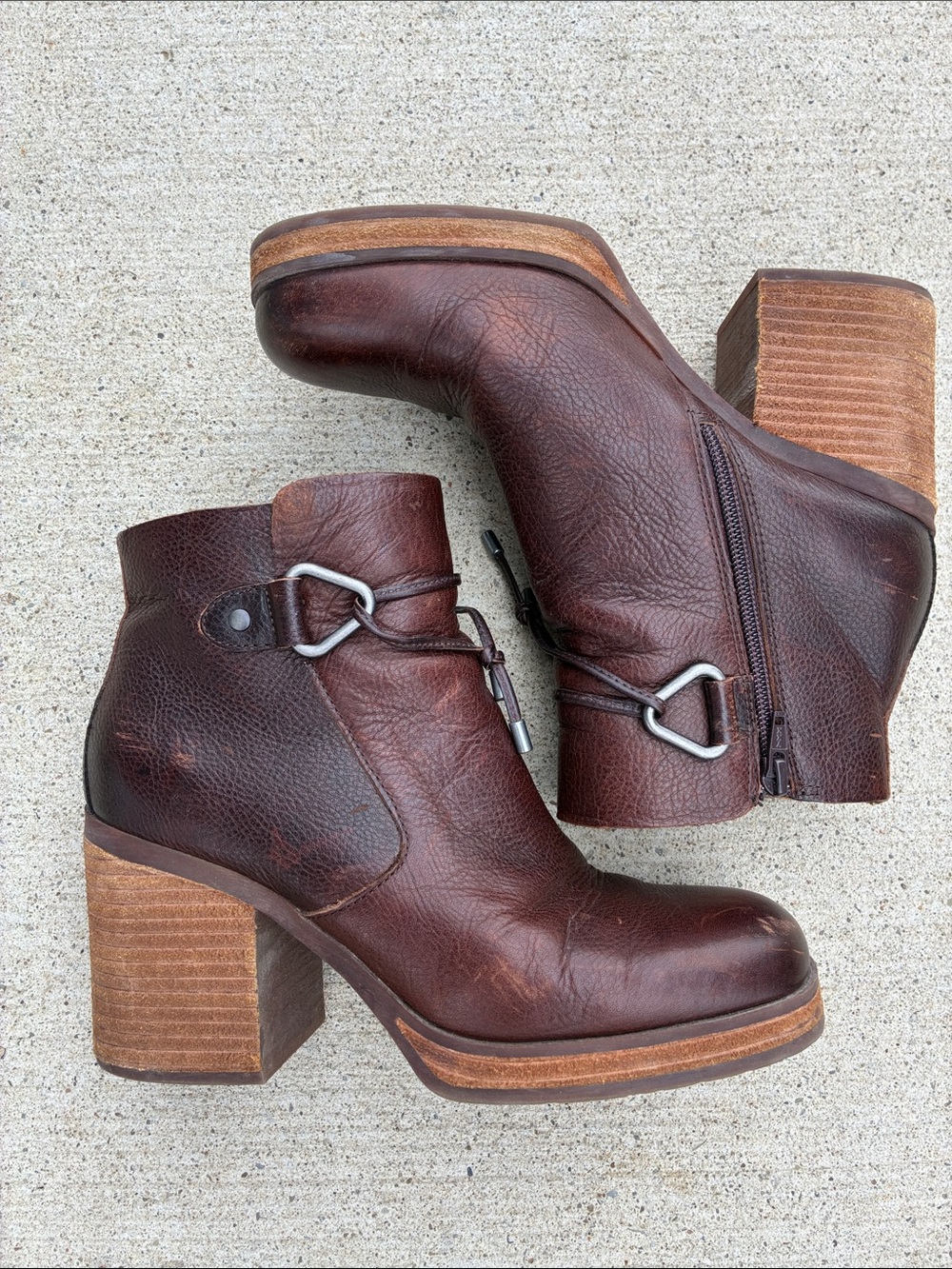 Kork-Ease Brown Leather Block Heel Ankle Booties